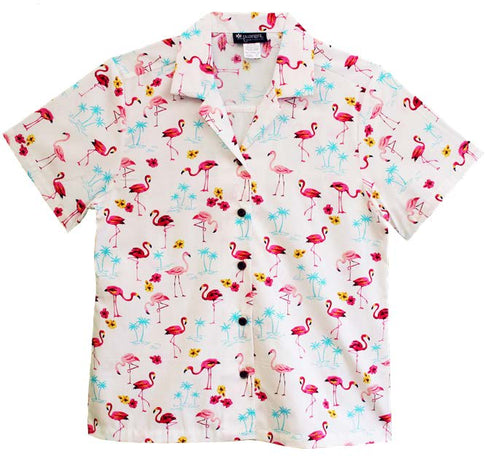 Mini Pink Flamingo Women's Hawaiian Camp Shirt